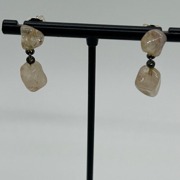 Vintage Sterling Silver Dangle Earrings With Natural Quartz Gemstones - Picture 2 of 12